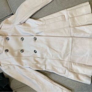 Calvin Klein Stand Collar Skirted Peacoat Cream Double-Breasted Women's Coat 4